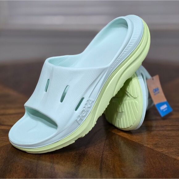 Hoka Ora Recovery Slide 3 Sandals Aqua Breeze Celery Green Men's 9 Clifton New - Picture 1 of 14